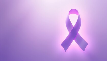 Purple ribbon with soft glow on abstract background with copy space