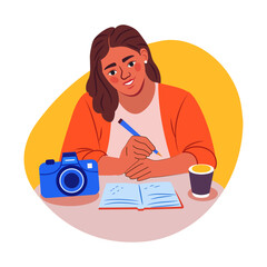A flat illustration of a travel blogger 
