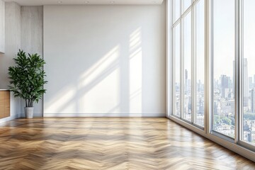 Fototapeta premium A large open room with a white wall and a large window