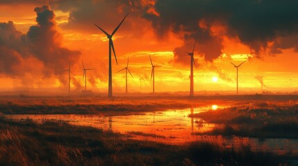 Wind turbines in a fen.