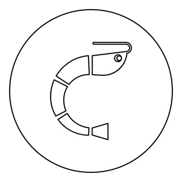 recommend clip art: Shrimp prawn tiger food icon in circle round black color vector illustration image outline contour line thin style