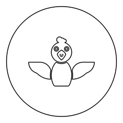 Cockerel chick bird young poultry concept icon in circle round black color vector illustration image outline contour line thin style
