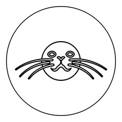 Head of seal icon in circle round black color vector illustration image outline contour line thin style