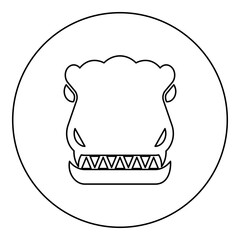 Head dinosaur dragon icon in circle round black color vector illustration image outline contour line thin style