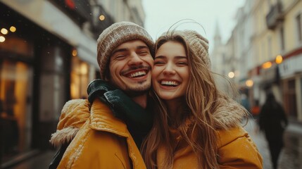 Obraz premium Young couple in love having fun in the city