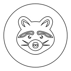 Raccoon head icon in circle round black color vector illustration image outline contour line thin style