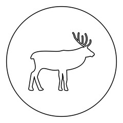 Deer stag icon in circle round black color vector illustration image outline contour line thin style