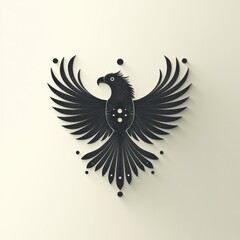 Naklejka premium Stylized black bird with spread wings, geometric pattern, minimalist design.