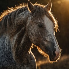 Obraz premium A close-up of a horse’s textured coat shining in the golden hour.