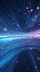 Obraz premium Abstract Dynamic Light Waves with Glittering Particles on a Dark Background Creating a Sense of Depth and Movement in a High-Tech Atmosphere