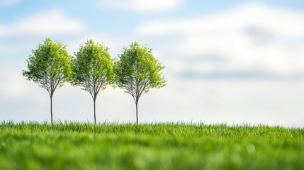 Obraz premium Three Trees Green Grass Field Sky Nature Landscape Ecology