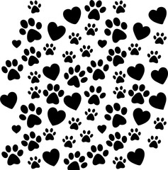 cute paw toe and heart pattern background for fabric print vector © Chathurika