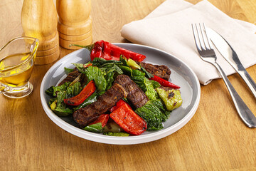 Salad with grilled beef steak