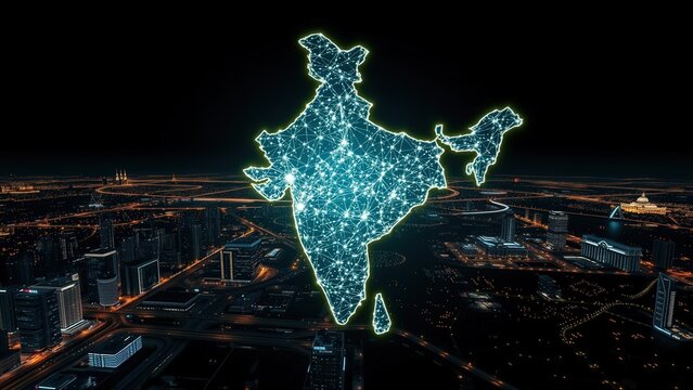 Illuminating India's Digital Future: A Glowing Network Map of the Nation's Tech Landscape