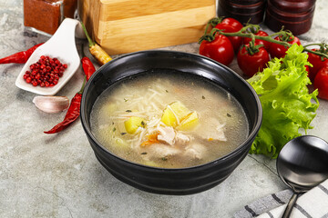 Homemade chicken soup with vegetables