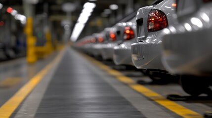 Automotive Assembly Line Cars on Conveyor Belt Manufacturing Industry
