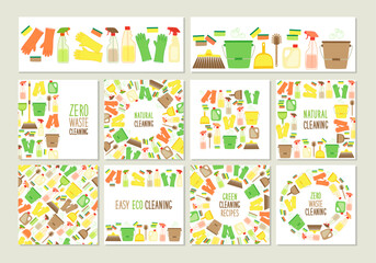 Cute set of eco zero waste cleaning utensils backgrounds