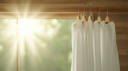 Sunlit White Shirts Hanging in Closet Minimalist Style