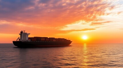 Fototapeta premium Majestic Cargo Ship at Sunset Ocean Freight Global Trade Maritime Transport