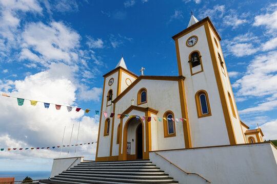 Typical Chatholic church at Sao Jorge island Azores Portugal