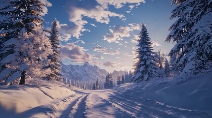 Winter forest covered with snow