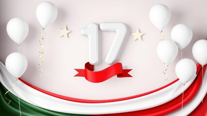 Celebrate in Style with This Festive 17th Birthday Party Decoration Featuring White Balloons, Stars, and a Red Ribbon Banner