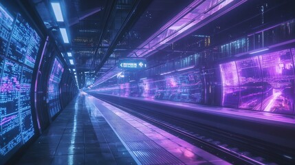 Time Warp Terminal: Futuristic Train Station for Time Travelers with Digital Destination Display and Cinematic Lighting - Ray Tracing Illustration