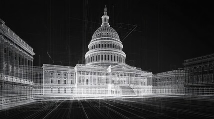 United States Capitol Building in Wireframe Visualization