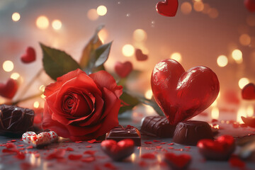 valentines day setting with hearts and roses