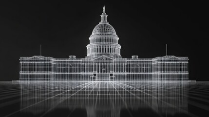 United States Capitol Building in Wireframe Visualization