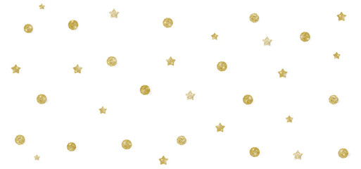 Festive Gold confetti and stars in grnage style glitter for a festive design arrangement, isolated on a white or transparent background. Format png, aI, eps, jpeg	
