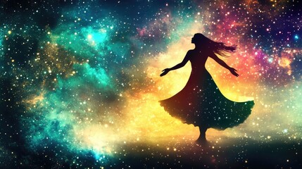 universe meta human goddess spirit silhouette on galaxy space background, new quality colorful spiritual stock image illustration wallpaper design,