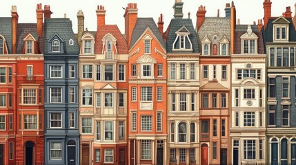 Fototapeta premium Urban Grandeur: Detailed Illustration of London's Victorian Houses,