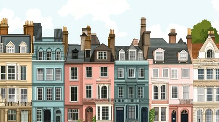 Fototapeta premium Urban Grandeur: Detailed Illustration of London's Victorian Houses,
