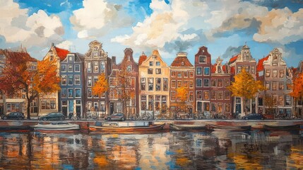Naklejka premium Urban scene with canal houses in Amsterdam, Netherlands, Europe