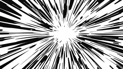 Vector comic book speed lines background. Starburst black and white explosion in manga or pop art style.