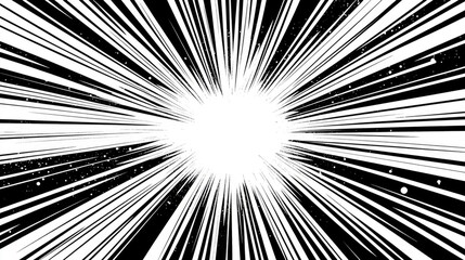 Vector comic book speed lines background. Starburst black and white explosion in manga or pop art style.