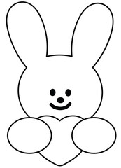 Outline of bunny with heart png for kid colouring book, art, painting, Valentine card, cartoon character, comic, mascot, sticker, pet shop, rabbit animal, zoo, souvenir, happy easter, tattoo, patch	
