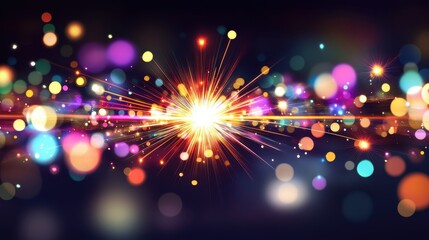 Fototapeta premium Vibrant explosion of colorful lights on dark background.