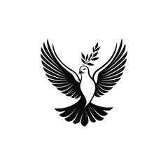Obraz premium Black and white illustration of a dove carrying an olive branch.
