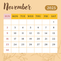November Calendar 2025