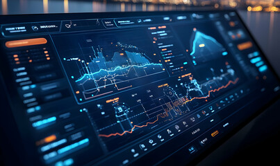 Fototapeta premium A digital dashboard displaying data analytics and graphs for monitoring performance metrics.