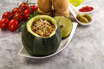 Baked round zucchini with meat