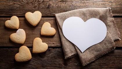 Obraz premium Rustic Heart Cookies with Blank Paper