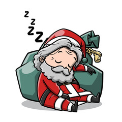 Sleeping Santa Claus with a large gift bag, perfect for holiday designs, Christmas cards, festive promotions, and seasonal illustrations.