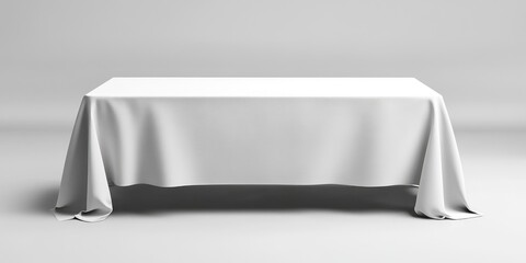 Adjustable White Table Cloth Runner for Exhibitions â€“ 3D Rendered Front View on White Background