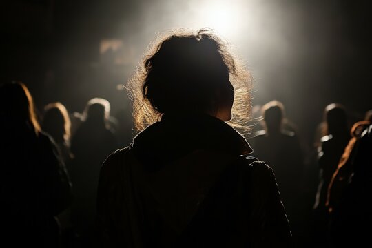 Une silhouette d'homme de dos qui marche sur une route seul avec des nuages sombre - generative AI. Beautiful simple AI generated image