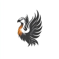 Obraz premium Stylized eagle design with spread wings, black, orange, and white.