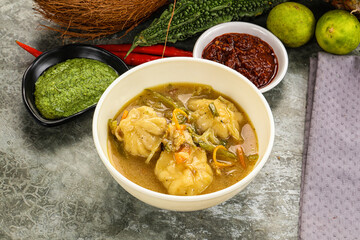 Chinese wonton soup with dumplings