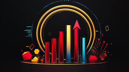 Fototapeta premium Abstract black background with Colorful charts and graphs with statistics to innovative analyze business potential and forecast future development of companies growth.
